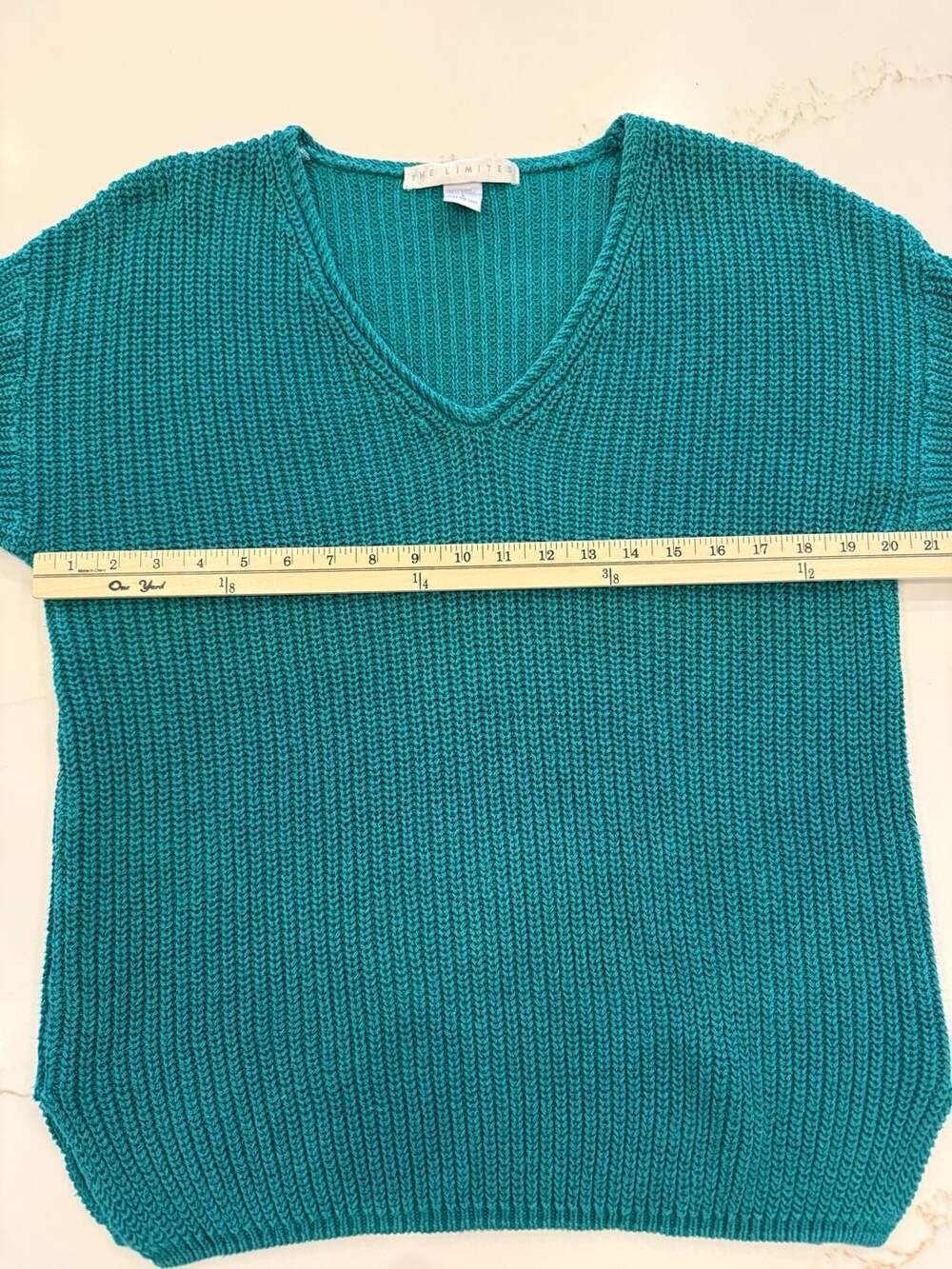 Vintage The Limited Teal Chunky Knit Sweater | Ramie Cotton Blend | V-Neck | Sma - Picture 3 of 5